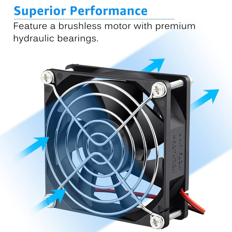 GDSTIME 2 Pack 80mm x 80mm x 25mm 12V DC Brushless Cooling Fan 2Pin - Image 3